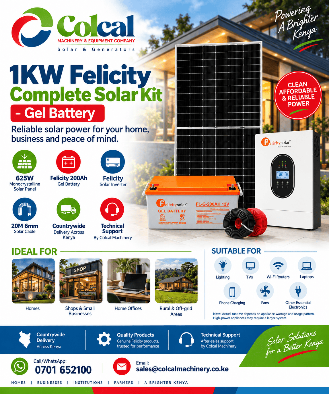 1KW (1000W) Felicity Complete Solar Kit – 200Ah Gel Battery - Image 2