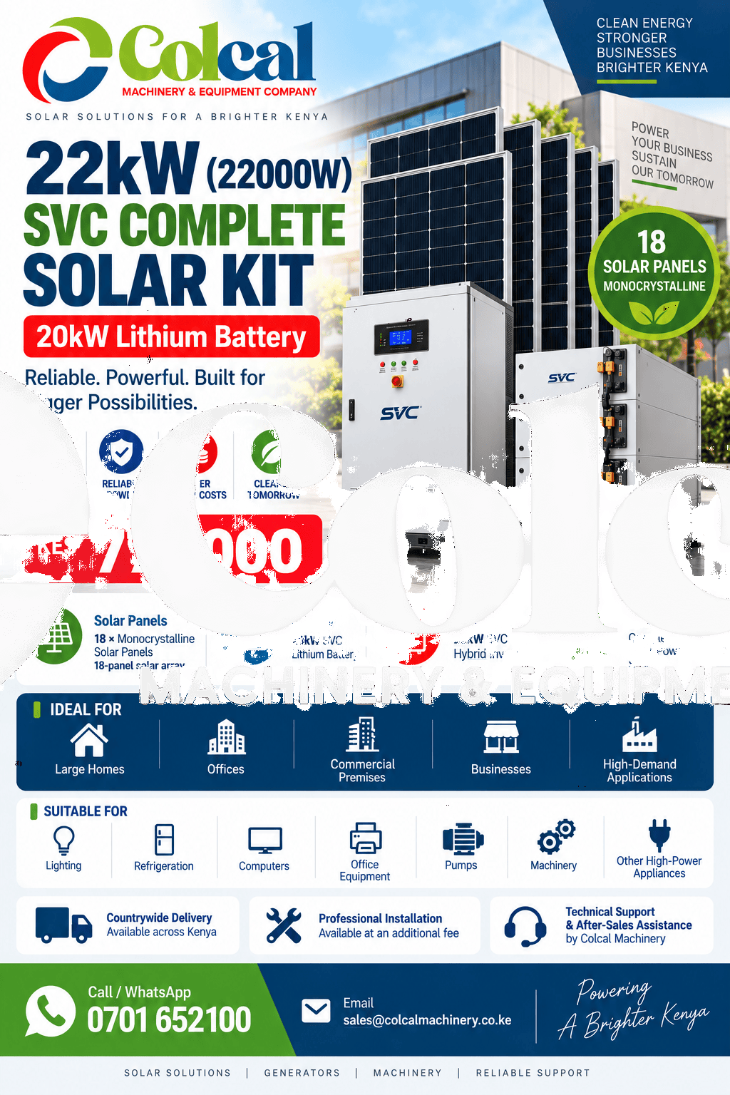 22kW (22000W) SVC Complete Solar Kit - 20kWh Lithium Battery - Image 2