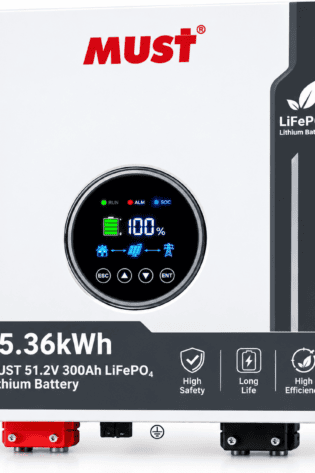 15.36KWH MUST 51.2V 300AH LIFEPO4 LITHIUM BATTERY -HIGH CAPACITY ENERGY STORAGE