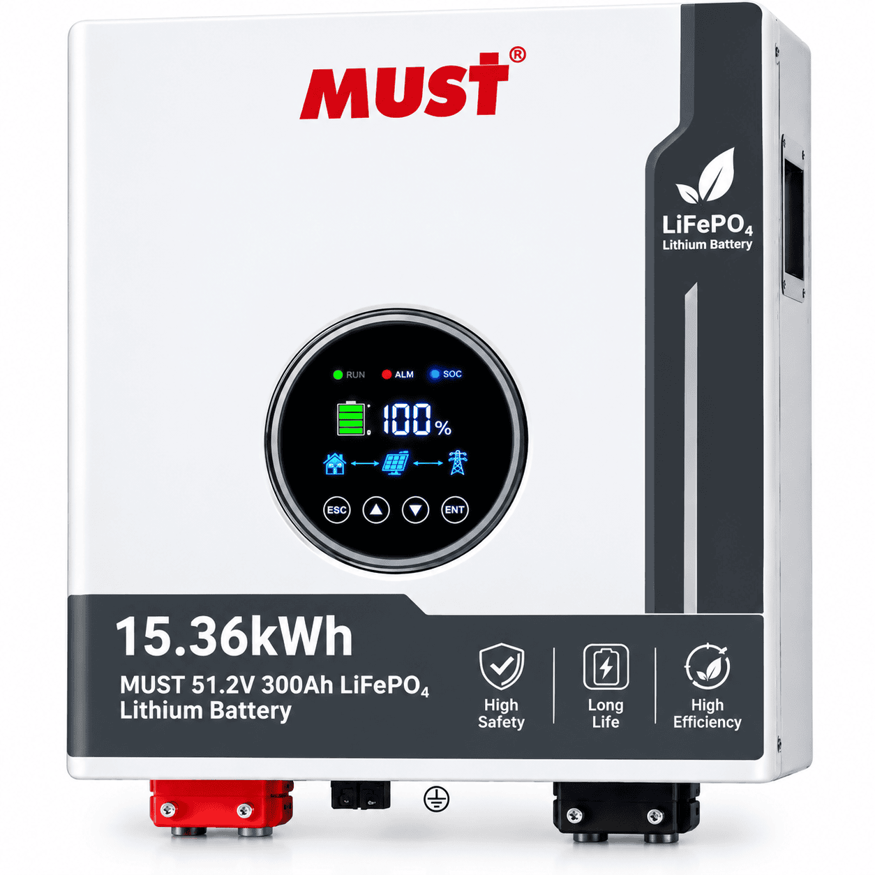 15.36KWH MUST 51.2V 300AH LIFEPO4 LITHIUM BATTERY -HIGH CAPACITY ENERGY STORAGE